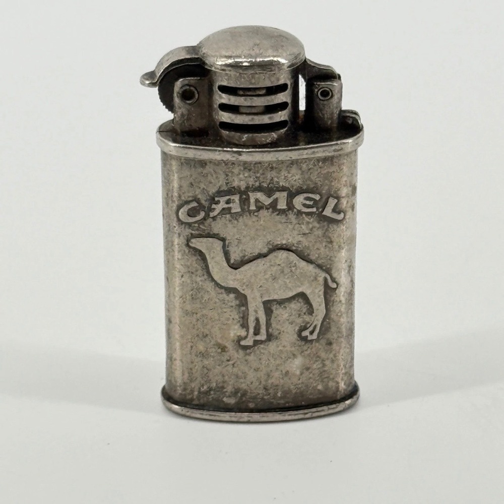 Camel Trench Lighter Vintage Lift Arm Metal Silver Logo Tobacciana Collectible